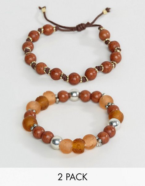 Cheap Asos Brown Beaded Bracelet Pack For Men Online Sale