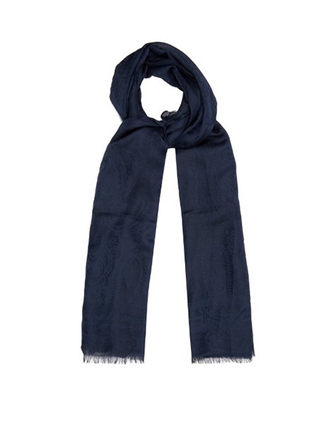 Cheap Etro Navy Paisley-Jacquard Cotton And Linen-Blend Scarf For Men On Sale
