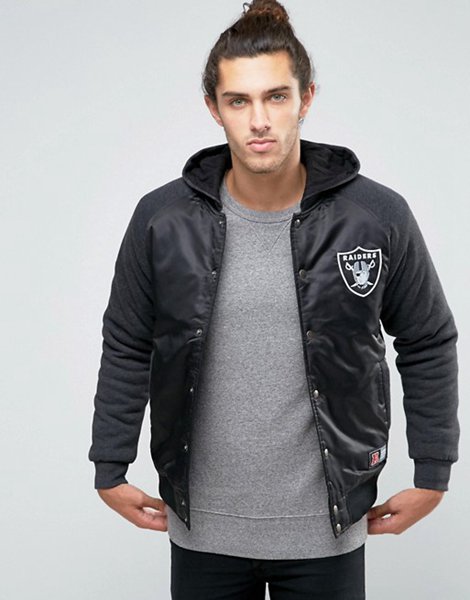 Cheap Majestic Black Raiders Satin Jacket With Hood For Men