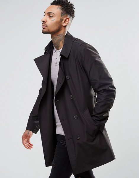 Discounts Asos Black Shower Resistant Trench Coat For Men Outlet