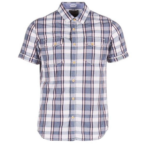 Discounts Petrol Industries Dracuz Blue/White/Red Short Sleeve Shirt For Men Sale