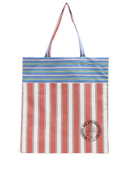 Discounts Stella Mccartney Red White Black Members-Print Striped Cotton-Canvas Tote For Men Online Sale