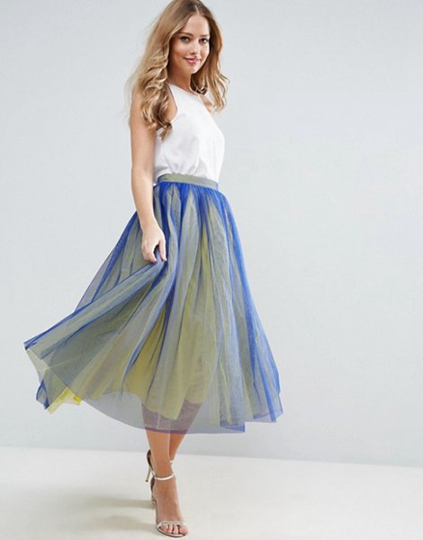 Latest Asos Blue/Yellow Tulle Prom Skirt With Two Colour Layers For Women Outlet