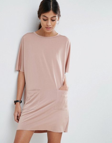 Latest Asos Nude Slinky T-Shirt Dress With Pockets For Women Sale