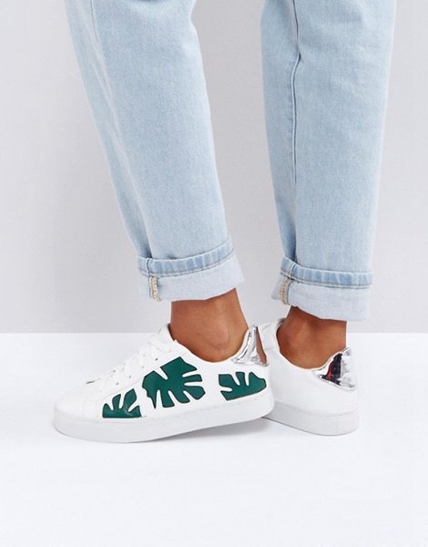 Look White Leaf Lace Up Trainer For Women