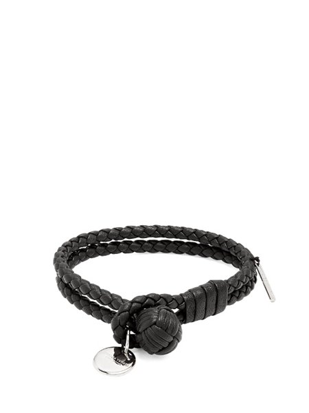 New Trendy Bottega Veneta Black Intrecciato-Woven Knot Leather Bracelet For Men