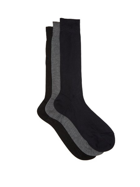 Raey Grey Navy Black Set Of Three Silk Socks For Men