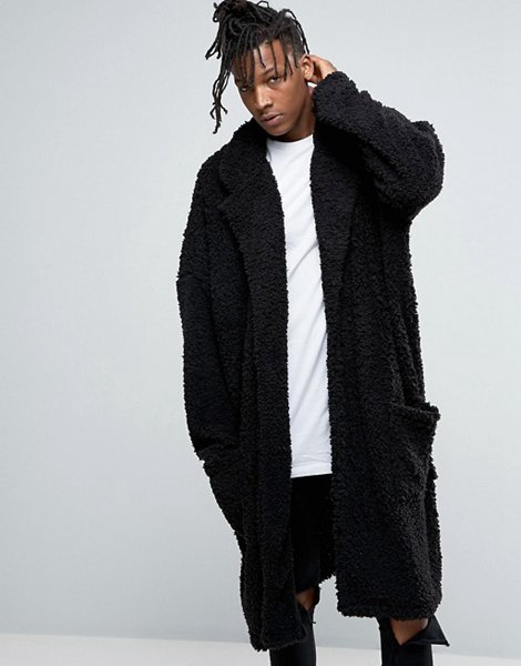 Stylish Asos Black Extreme Oversized Borg Duster Coat For Men Outlet