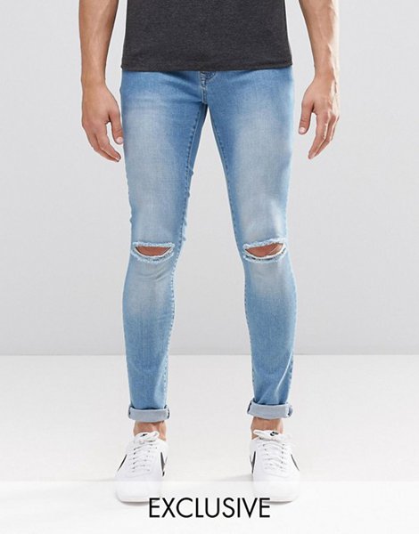 Stylish Brooklyn Supply Co Light Denim Dyker Jeans With Knee Slit For Men Sale