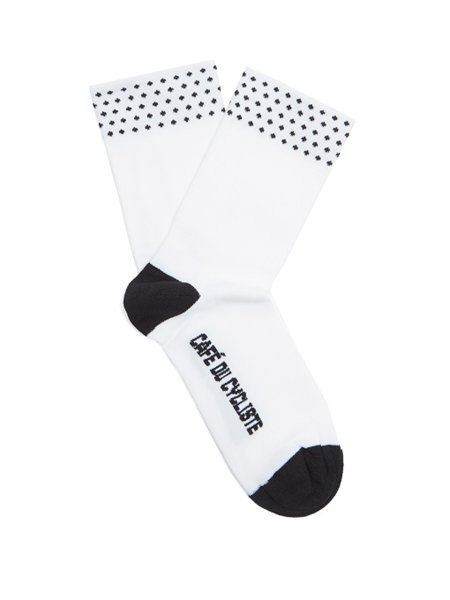 Stylish Café Du Cycliste White Dot-Embroidered Cycling Socks For Men On Sale
