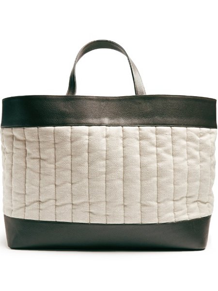 Stylish Hecho Beige Mahogany Brown Barragán Large Linen And Leather Tote For Men Online Sale