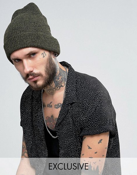 Stylish Reclaimed Vintage Green Inspired Oversized Beanie For Men Sale