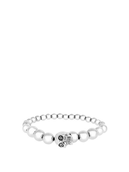 The Hottest Styles Alexander Mcqueen Silver Tone Skull Beaded Bracelet For Men On Sale