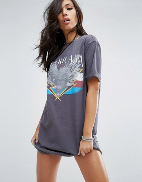 The Hottest Styles Asos Washed Black Americana Print T-Shirt Dress For Women On Sale