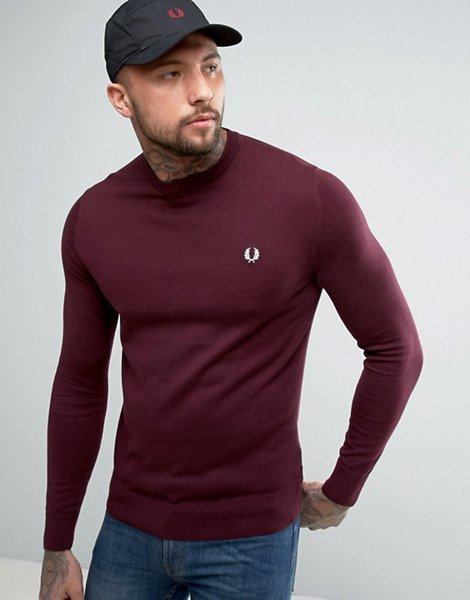 The Hottest Styles Fred Perry Mahogany Crew Neck Cotton Jumper For Men Outlet