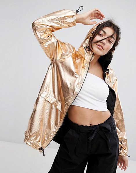 Bershka Gold Metallic Rain Mac For Women On Sale