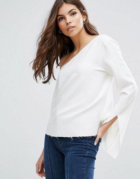 Cheap Asos Ivory Minimal Assymetric Top With Split Sleeve For Women Online Sale