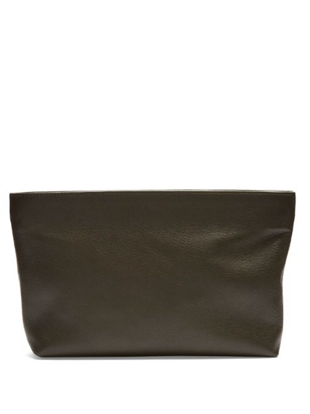 Cheap Hecho Dark Khaki Green Zipped Leather Pouch For Men Outlet