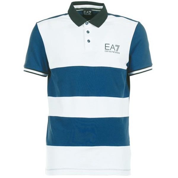Designers Emporio Armani Ea7 Sea World Portofino Blue/White Short Sleeve Polo Shirt For Men Outlet