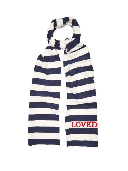 Designers Gucci Navy Blue Ivory Loved-Embroidered Striped Cotton-Jersey Scarf For Men