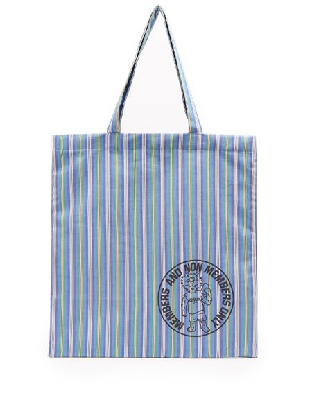 Designers Stella Mccartney Tonal Blue Members-Print Striped Cotton-Canvas Tote For Men Online