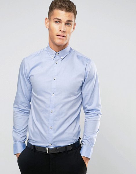 Discounts Selected Homme Light Blue Formal Shirt With Button Down Collar For Men Online