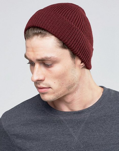 New Trendy Asos Burgundy Fisherman Beanie For Men