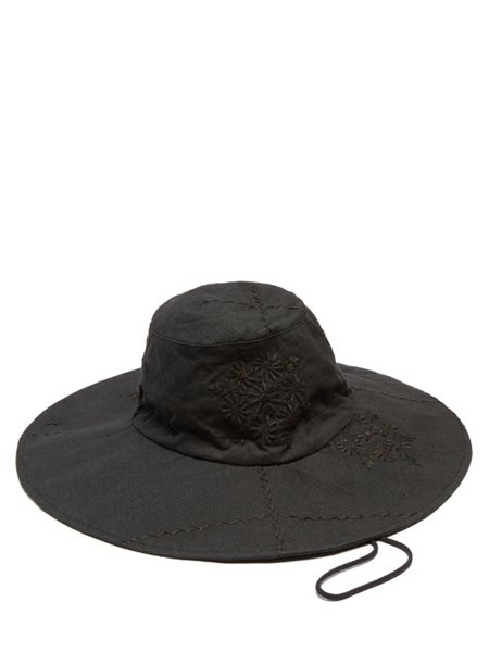 New Trendy By Walid Black Imran Embroidered Antique-Linen Hat For Men Outlet
