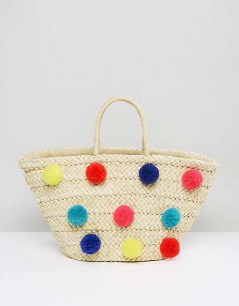 New Trendy Glamorous Multi Straw Beach Bag With Oversized Poms For Women Online