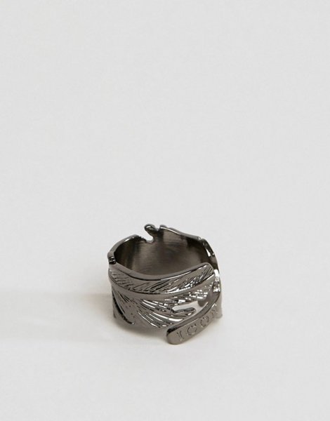 New Trendy Icon Brand Gunmetal Feather Ring For Men Sale