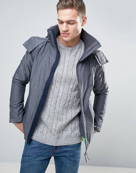 Stylish Superdry Mid Charco Hooded Jacket With High Neck For Men Sale