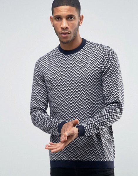The Hottest Styles River Island Navy Jumper With Zig Zag Pattern For Men Online
