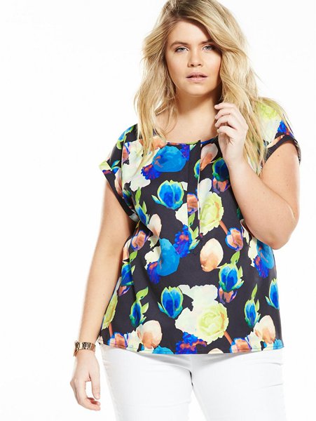 V By Very Curve Print Double Pocket Shell Top For Women