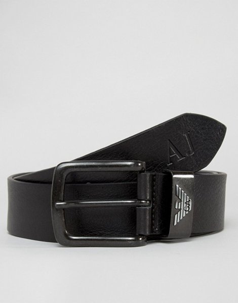Armani Jeans Black Logo Leather Belt For Men Sale