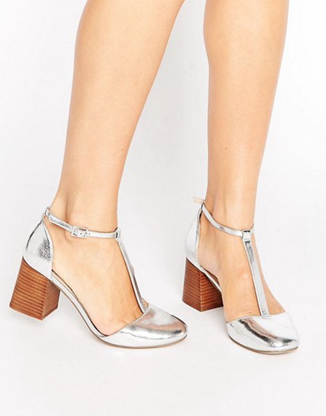 Asos Silver Foil One Wish T-Bar Heels For Women