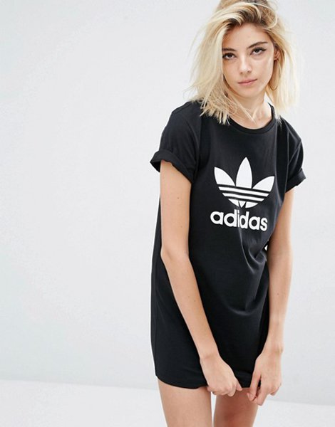 Designers Adidas Originals Black T-Shirt Dress With Trefoil Logo For Women Online