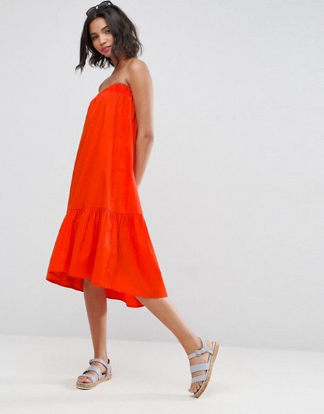 Designers Asos Red Bandeau Cotton Dress For Women Online