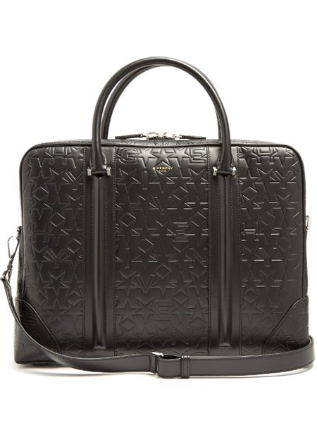 Designers Givenchy Black Logo And Star-Debossed Leather Briefcase For Men