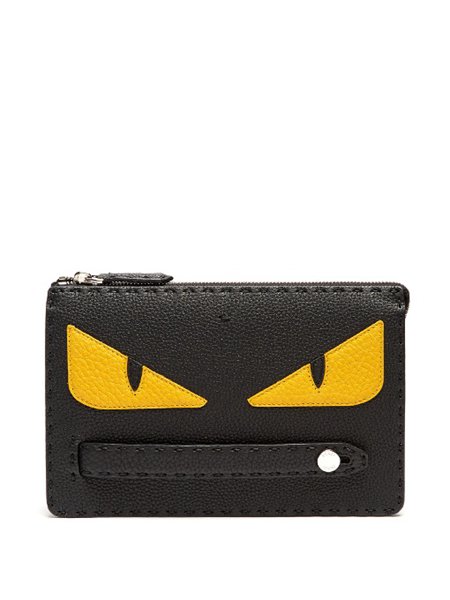Discounts Fendi Black Bag Bugs Wrist-Strap Leather Pouch For Men Outlet