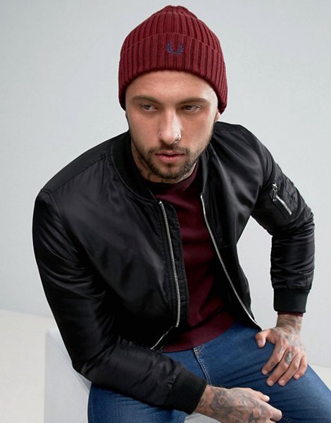 Discounts Fred Perry Rosewood Logo Beanie For Men Online