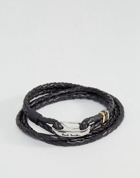 Discounts Paul Smith Black Leather Wrap Bracelet For Men Online