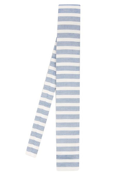 Latest Gucci Light Blue White Striped Linen And Silk-Blend Tie For Men Online Sale