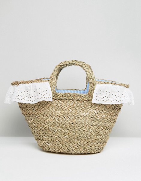 New Trendy South Beach Multi Straw Beach Bag With Gingham Lining For Women Outlet