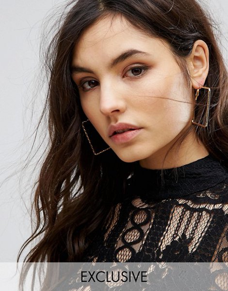 Reclaimed Vintage Gold Square Hoop Earrings For Women Sale