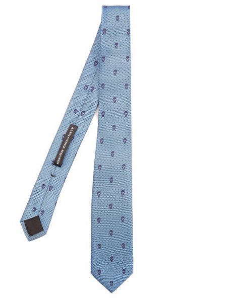 Stylish Alexander Mcqueen Blue Skull And Pin-Dot Jacquard Silk Tie For Men On Sale