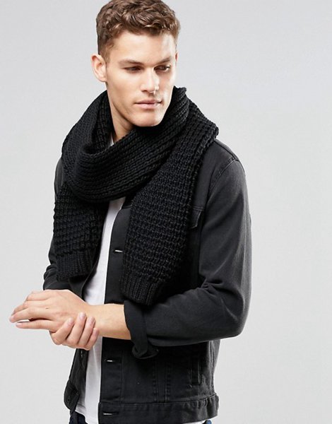 Stylish Asos Black Knitted Scarf For Men Outlet