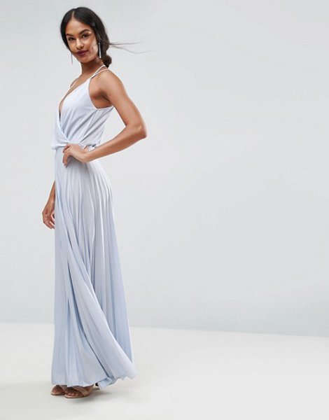Stylish Asos Pale Blue Blouson Pleated Maxi Dress For Women