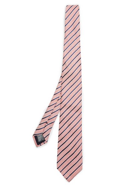 Stylish Dunhill Coral Navy White Striped Linen And Silk-Blend Tie For Men Online