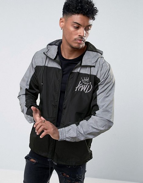 Stylish Kings Will Dream Black Lightweight Jacket With Reflective Camo Panel For Men On Sale