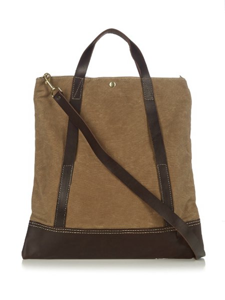 Stylish Malle Distressed Khaki Brown Remi Waxed Cotton-Canvas Tote For Men